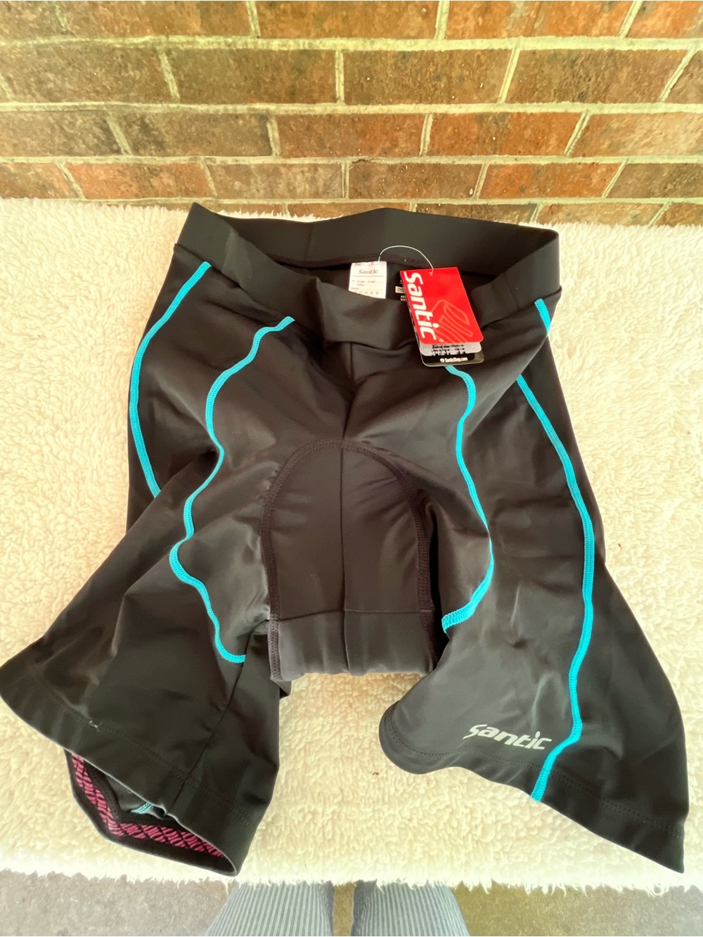 Santic Black Cycling Shorts with Teal Piping Women’s Size XL Padded New w/Tags